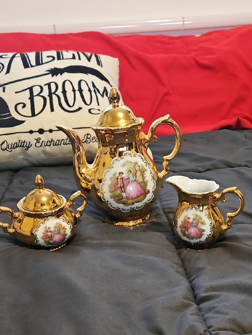 Vintage Genuine Bovarian Tea Set Made In Germany With Motif 22K Gold Plate